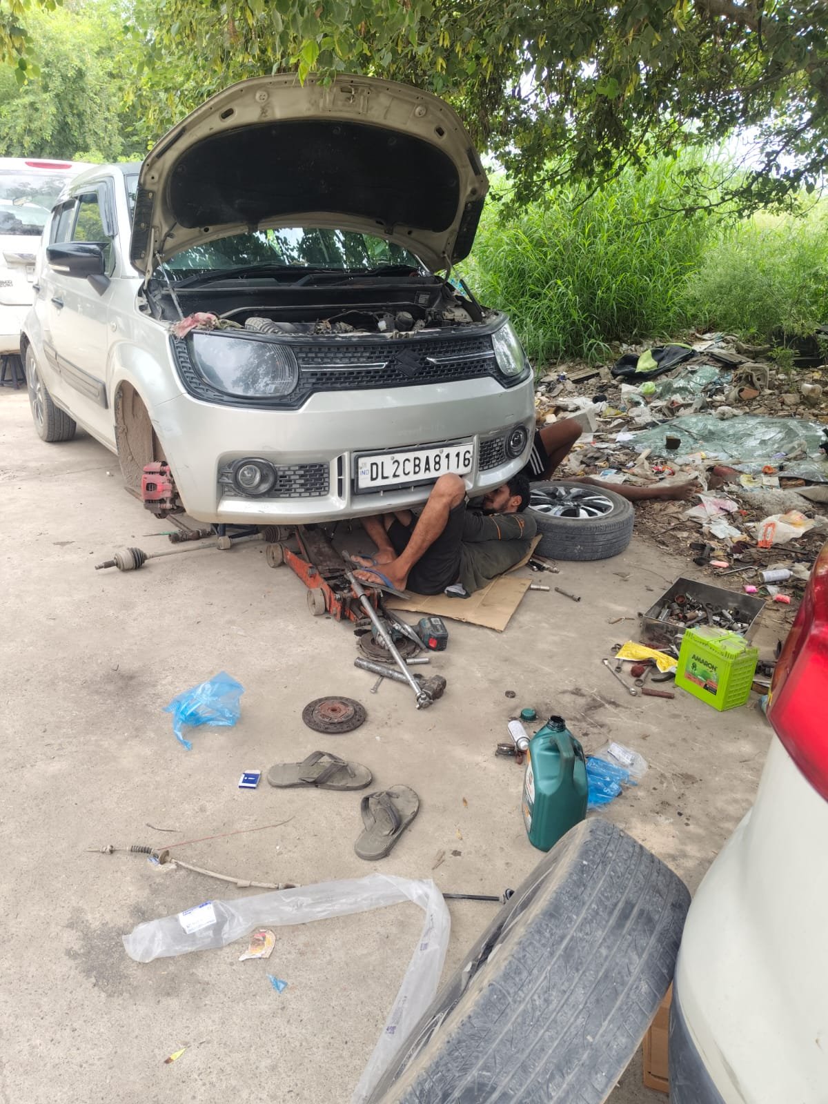Mechanic repairing an engine
